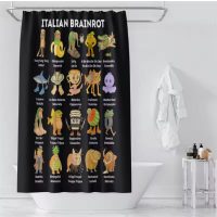 Sprchový Brainrot závěs se zavěšením grommet top + háčky - Černý, 90 x 180 cm